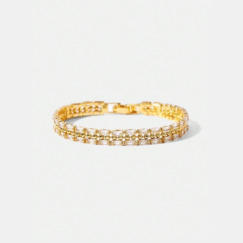 Gold Baguette Crystal Tennis Bracelet